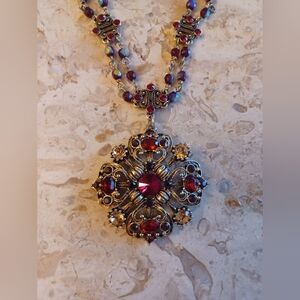 Vtg 1980s Ruby Festoon Statement Necklace, Nina Ricci for Avon